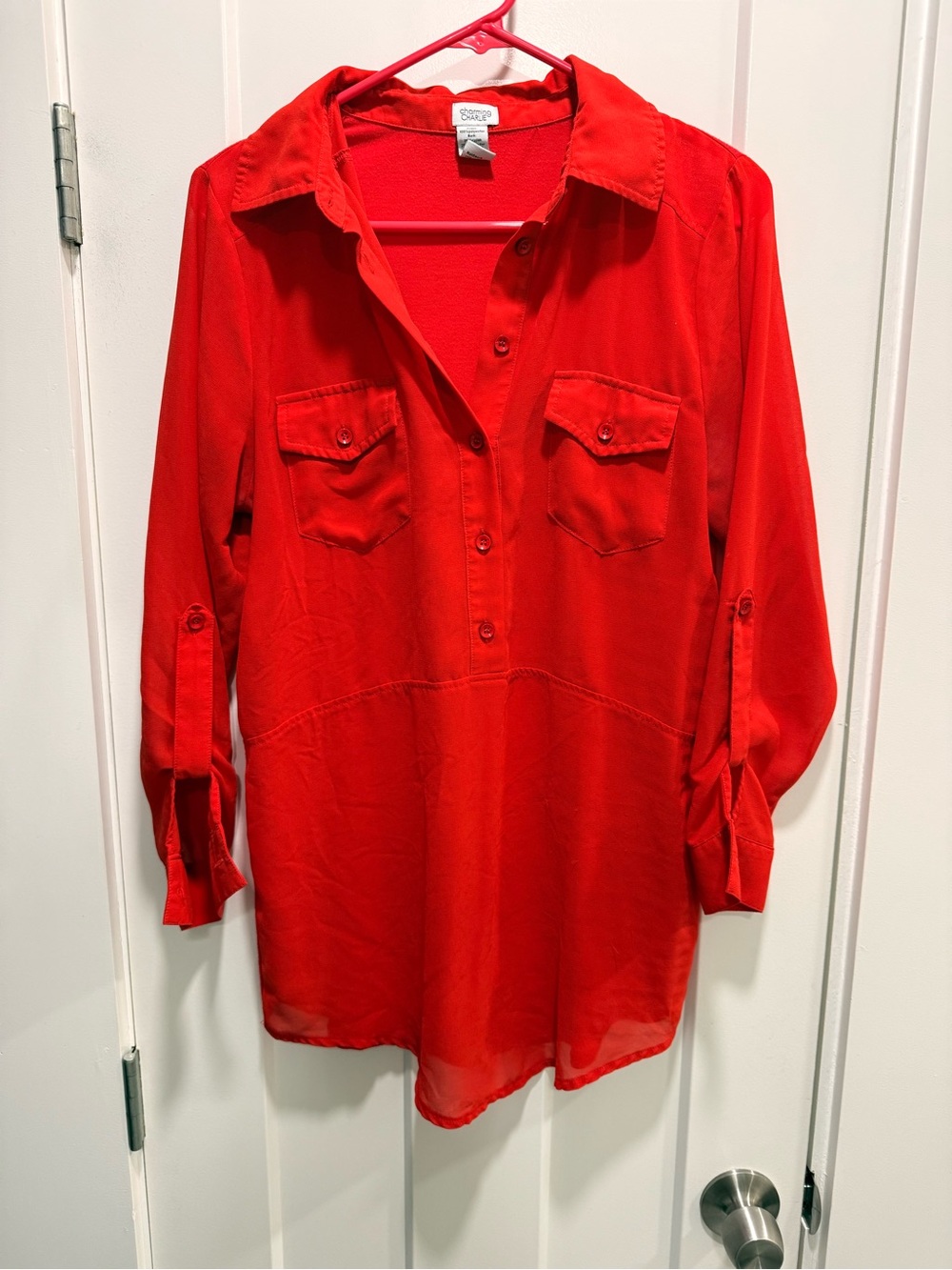 Charming Charlie Red Button-Front Tunic Top